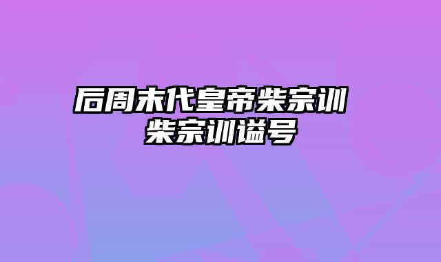 后周末代皇帝柴宗训 柴宗训谥号