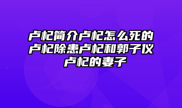 卢杞简介卢杞怎么死的卢杞除患卢杞和郭子仪 卢杞的妻子