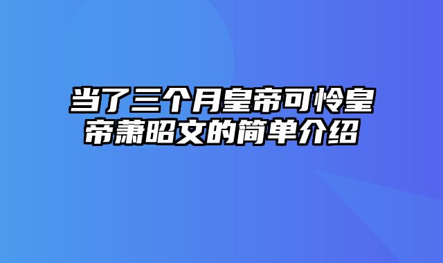 当了三个月皇帝可怜皇帝萧昭文的简单介绍