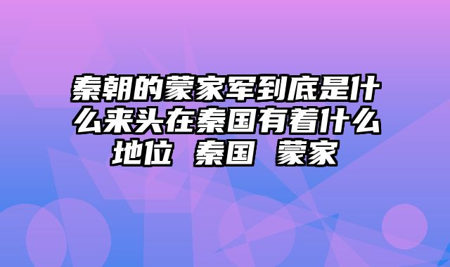 秦朝的蒙家军到底是什么来头在秦国有着什么地位 秦国 蒙家