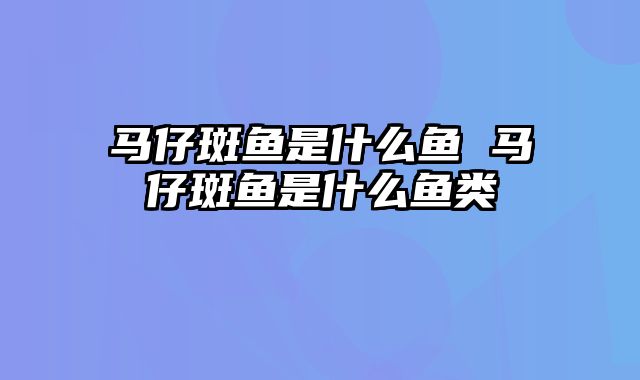 马仔斑鱼是什么鱼 马仔斑鱼是什么鱼类