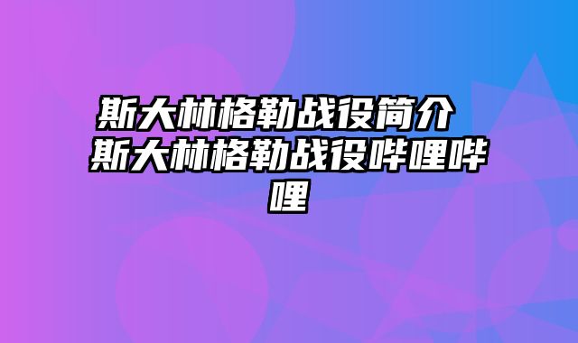 斯大林格勒战役简介 斯大林格勒战役哔哩哔哩