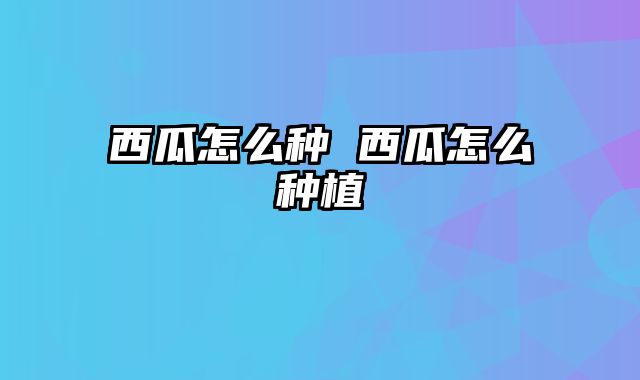 西瓜怎么种 西瓜怎么种植