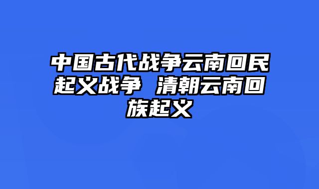 中国古代战争云南回民起义战争 清朝云南回族起义