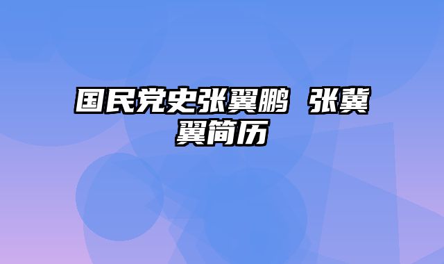 国民党史张翼鹏 张冀翼简历