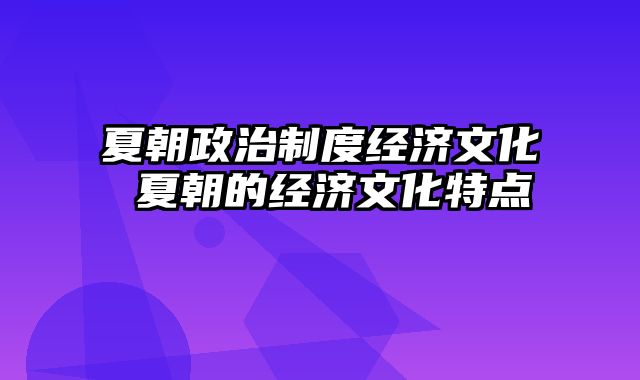 夏朝政治制度经济文化 夏朝的经济文化特点