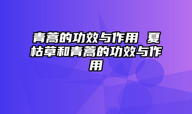 青蒿的功效与作用 夏枯草和青蒿的功效与作用