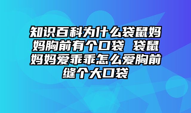 知识百科为什么袋鼠妈妈胸前有个口袋 袋鼠妈妈爱乖乖怎么爱胸前缝个大口袋