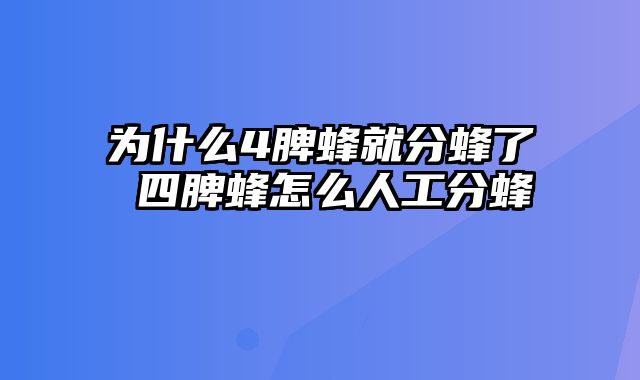 为什么4脾蜂就分蜂了 四脾蜂怎么人工分蜂 