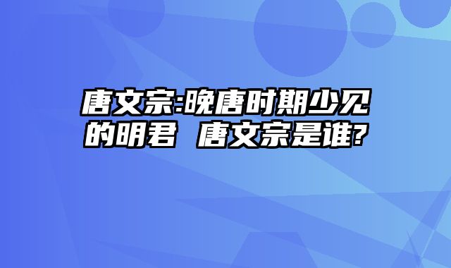 唐文宗:晚唐时期少见的明君 唐文宗是谁? 