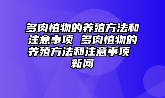 多肉植物的养殖方法和注意事项 多肉植物的养殖方法和注意事项 新闻 