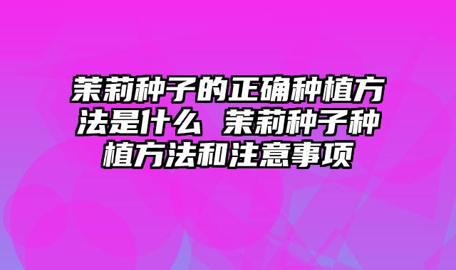 茉莉种子的正确种植方法是什么 茉莉种子种植方法和注意事项